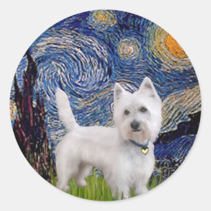 Sticker Rond Nuit étoilée - Westie 10 (L)