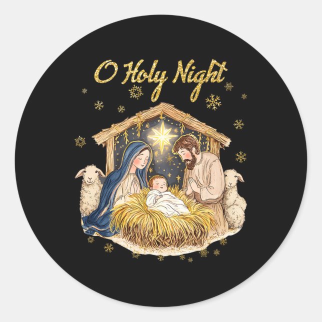 Sticker Rond Nuit Sainte Religieuse Noël Nativité Scène F (Devant)