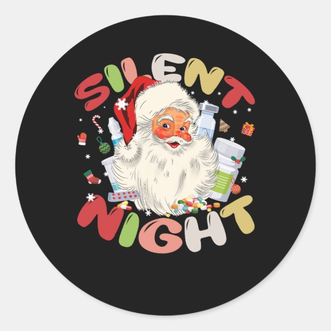 Sticker Rond Nuit silencieuse Infirmière Icu Père Noël Noël int (Devant)