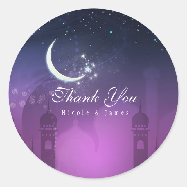 Sticker Rond Nuits Arabes Marocaine Violet clair de lune (Devant)