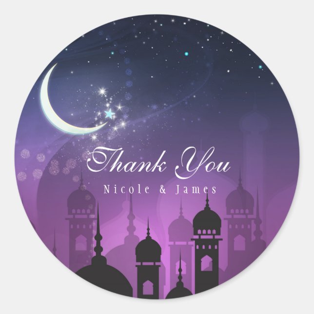 Sticker Rond Nuits Arabes Marocaine Violet clair de lune (Devant)