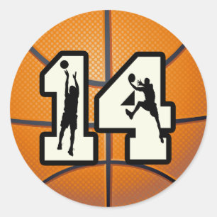 Sticker Rond Numéro 14 Basketball et joueurs