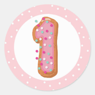 Sticker Rond Numéro 1 Un gâteau donut glacé rose pour le premie