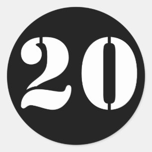 Sticker Rond Numéro 20 Vingt chiffres de crayon noir par Janz