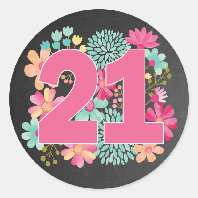 Sticker Rond Numéro 21 21ème anniversaire fête (Devant)