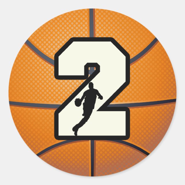 Sticker Rond Numéro 2 Basketball et joueur (Devant)