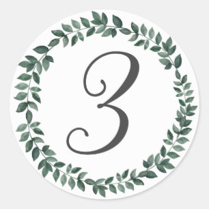 Sticker Rond Numéro 3 Trois Monogramme Minimaliste Feuille Bota