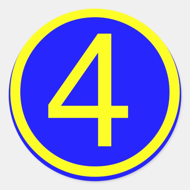 Sticker Rond numéro 4 dans un cercle, arrière - plan bleu (Devant)