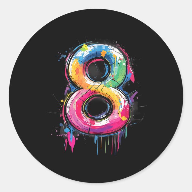 Sticker Rond Numéro 8 8e anniversaire Huit ans Garçons Filles G (Devant)