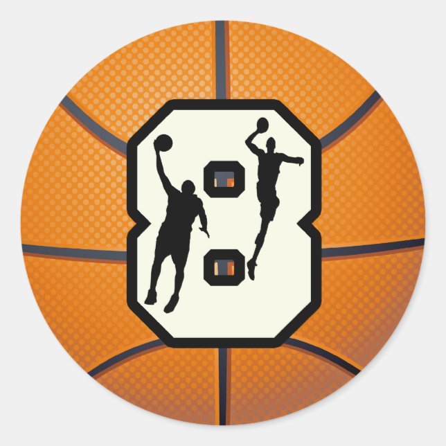 Sticker Rond Numéro 8 Basketball et joueurs (Devant)