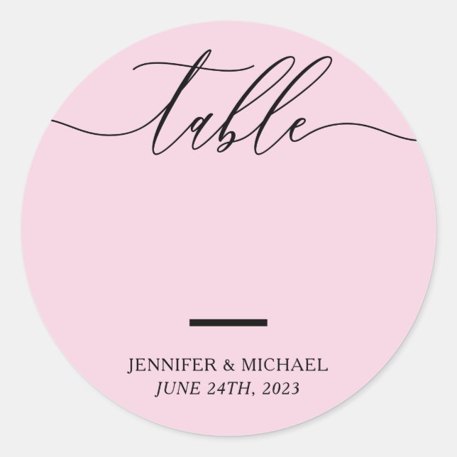 Sticker Rond Numéro de table écriture mariage rose (Devant)