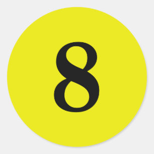 Sticker Rond Numéro Huit planification simple 8 jaune noir