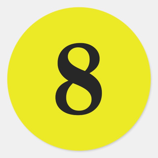 Sticker Rond Numéro Huit planification simple 8 jaune noir (Devant)