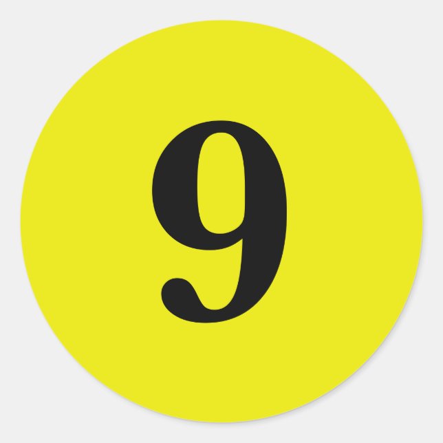 Sticker Rond Numéro Neuf planification simple 9 jaune noir (Devant)