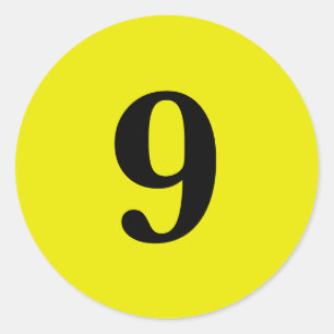Sticker Rond Numéro Neuf planification simple 9 jaune noir