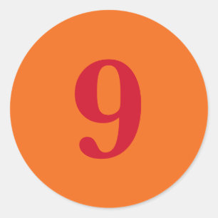 Sticker Rond Numéro Neuf planification simple 9 orange rouge