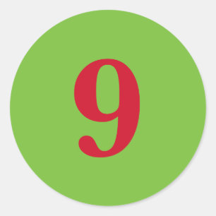 Sticker Rond Numéro Neuf planification simple 9 vert rouge