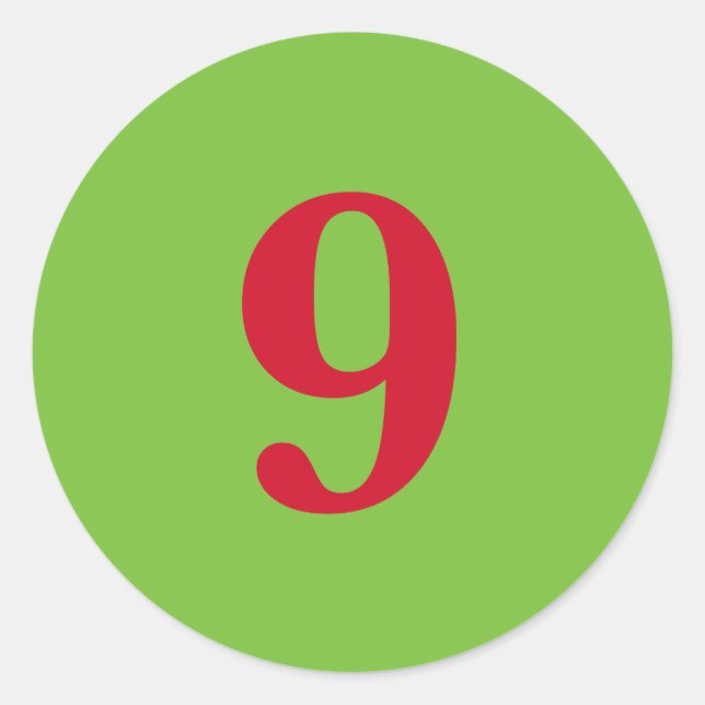 Sticker Rond Numéro Neuf planification simple 9 vert rouge (Devant)