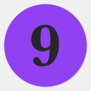 Sticker Rond Numéro Neuf planification simple 9 violet noir