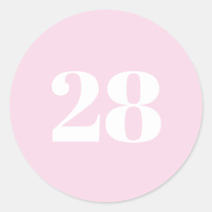 Sticker Rond Numéro personnalisé moderne, date, blanc rose clai