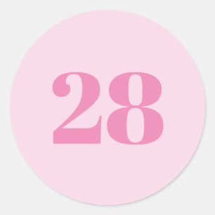 Sticker Rond Numéro personnalisé moderne, date, rose, rose cl