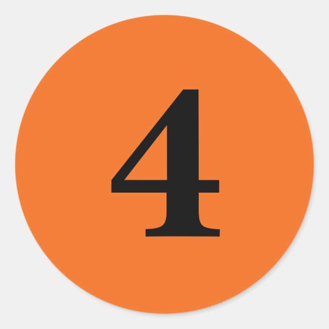 Sticker Rond Numéro Quatre planification simple 4 orange noir (Devant)