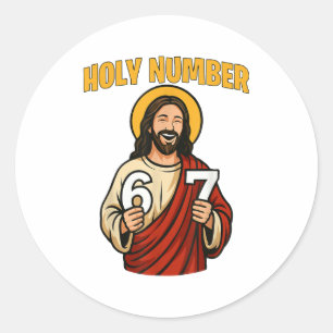 Sticker Rond Numéro saint 67 chrétien 6 7 Mème Hommes Femmes