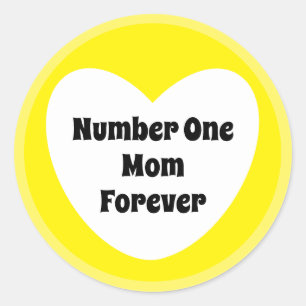 Sticker Rond Numéro Un Maman Mignonne Jaune Coeur Blanc