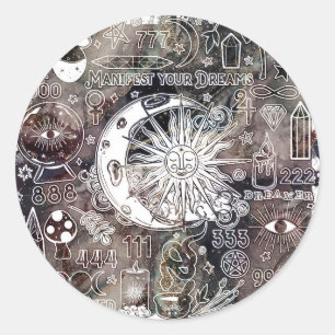 Sticker Rond Numérologie chanceuse Manifestation Magie Galaxie