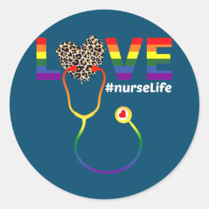 Sticker Rond Nurse Rainbow Flag LGBT Q Cool Gay pride Ally