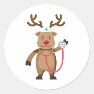 Sticker Rond NURSE REINDEER Funny Mignonne oeuvre de Noël Nursi