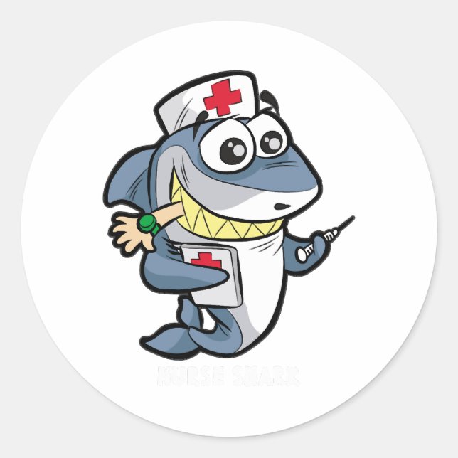 Sticker Rond NURSE SHARK Médecin Médecine Hôpital seringe cadea (Devant)