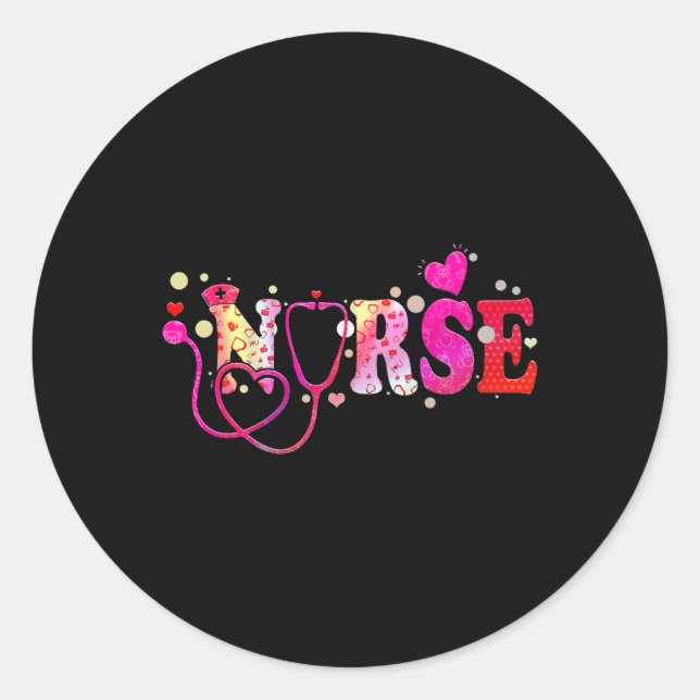 Sticker Rond Nurse Valentines Day Valentine Scrub Top Femmes Sc (Devant)