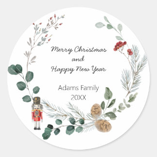 Sticker Rond Nutcracker aquarelle botanique joli Noël