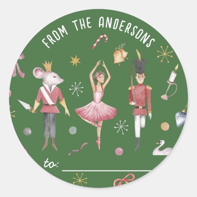 Sticker Rond Nutcracker Ballerina famille cadeau de Noël (Devant)