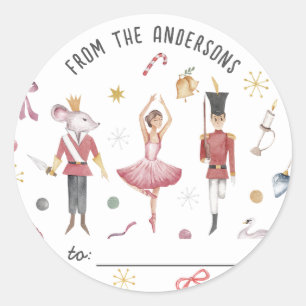 Sticker Rond Nutcracker Ballerina famille cadeau de Noël