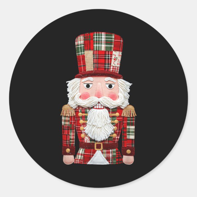 Sticker Rond Nutcracker Patchwork Merry Christmas Pajamas Men W (Devant)