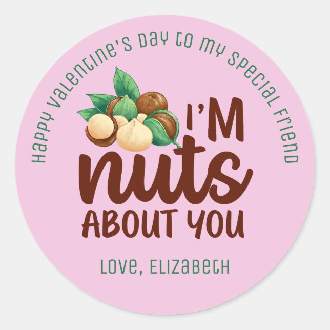 Sticker Rond Nuts À propos de vous drôle Pun mignon Saint Valen (Devant)