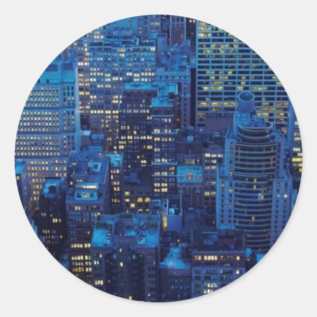 Sticker Rond NYC Skyline, vue haute angle au crépuscule (Devant)
