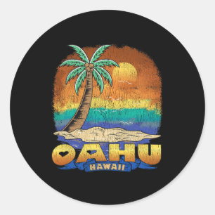 Sticker Rond Oahu Hawaii Souvenir Vintage en détresse