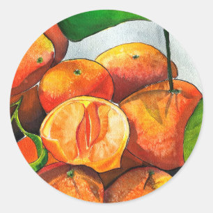 Sticker Rond Oaquarelle mandarine