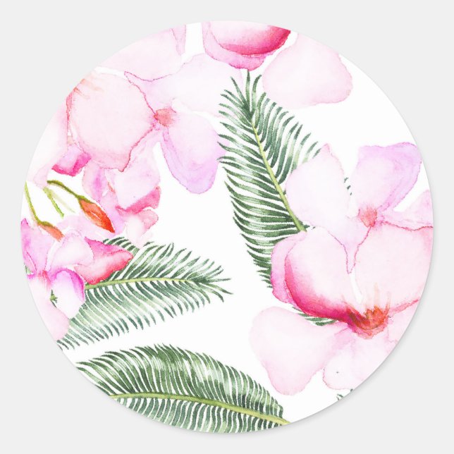 Sticker Rond Oasis tropical Pink Green Fête des mariées hawaïen (Devant)