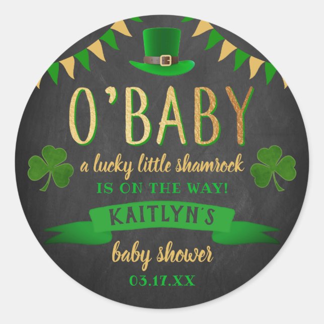 Sticker Rond O'Baby St. Patrick's Day Baby shower (Devant)