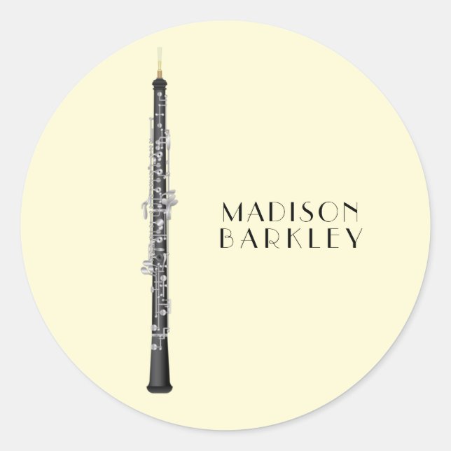 Sticker Rond Oboe Musicien professeur de musique (Devant)