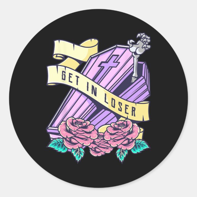 Sticker Rond Obtenez Dans Loser Coffin Pastel Goth Kawaii Hallo (Devant)