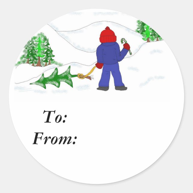 Sticker Rond Obtenir l'arbre de Noël (Devant)