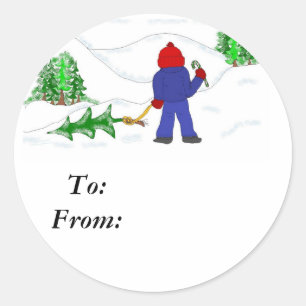Sticker Rond Obtenir le sapin de Noël