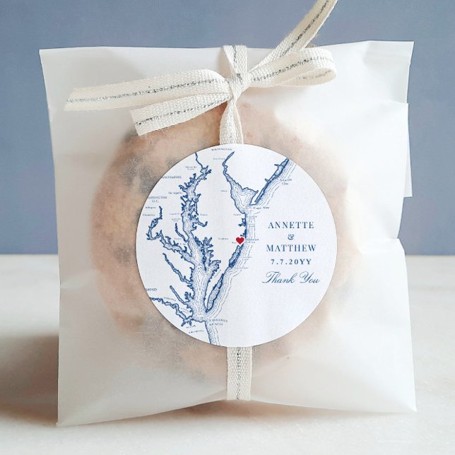 Sticker Rond Ocean City Maryland Marine Mariage Favor (This Ocean City, Maryland wedding favor sticker is perfect for your destination wedding)