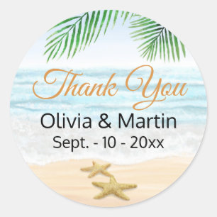 Sticker Rond Océan, Plage et Starfish