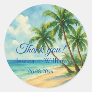 Sticker Rond Ocean Tropical Island Beach Merci de mariage
